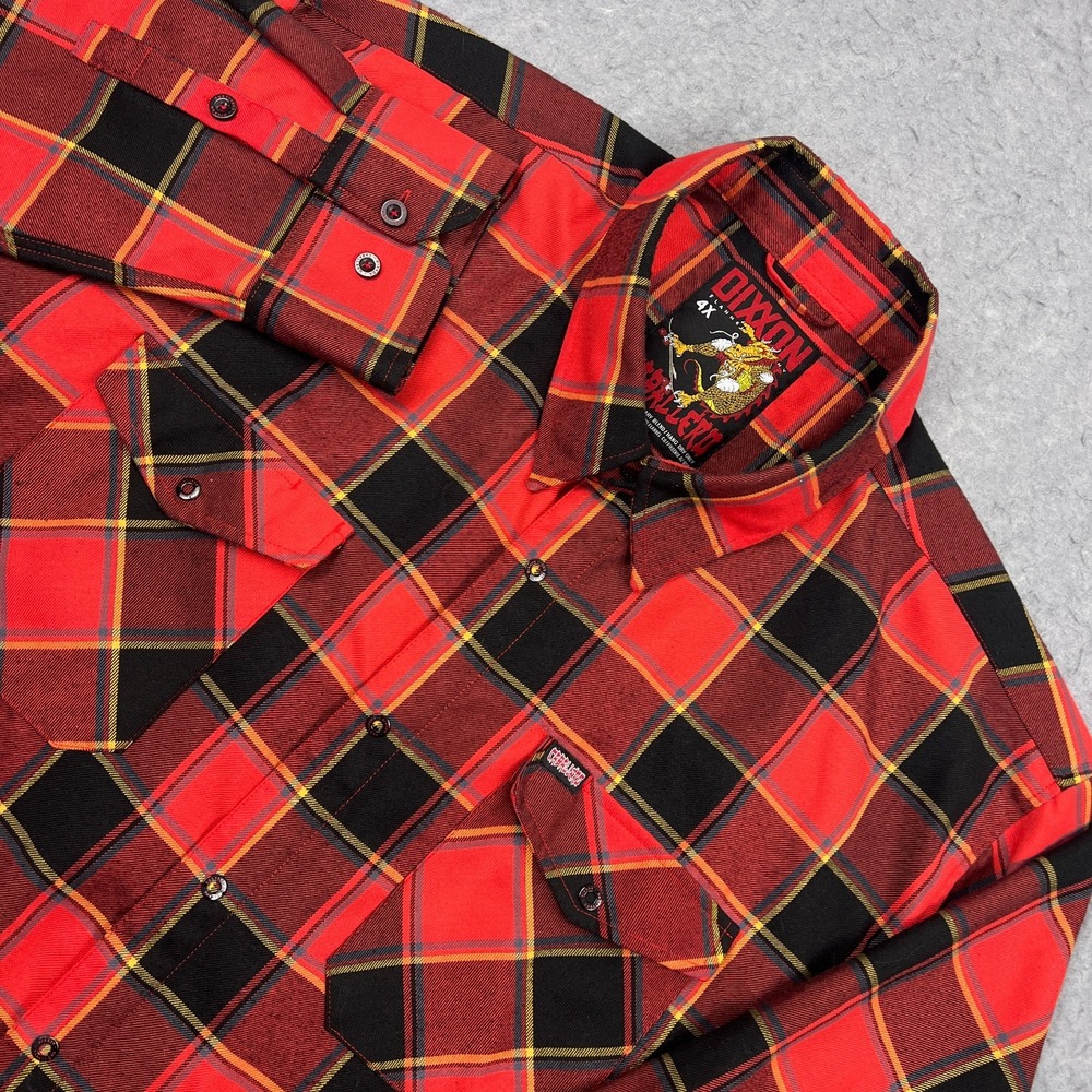 Dixxon Caballero Dragon Flannel Mens XXXXL Red Plaid Long Sleeve Button Up Shirt